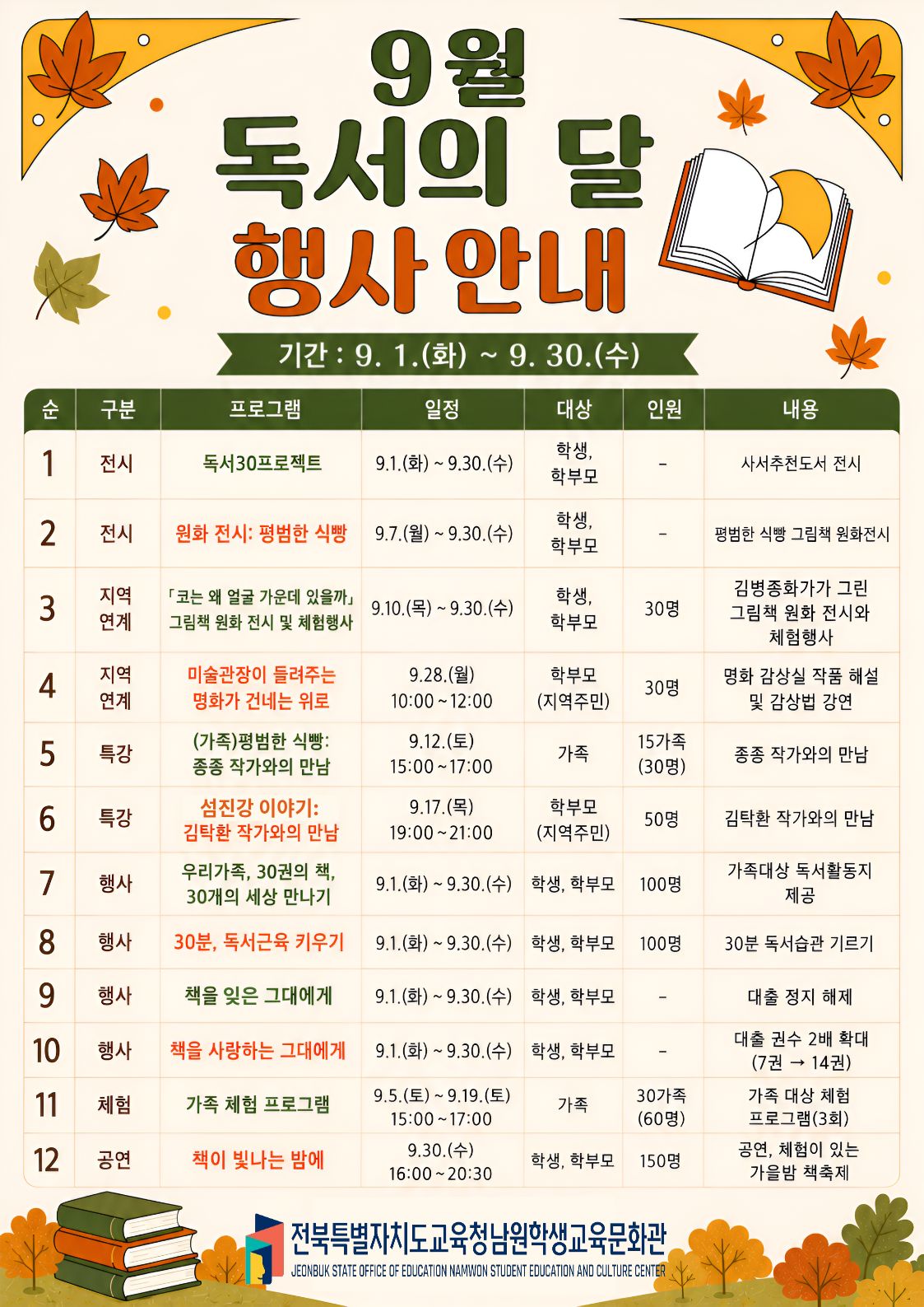 남원학생교육문화관, 9월 독서의 달 행사 운영 이미지(1)